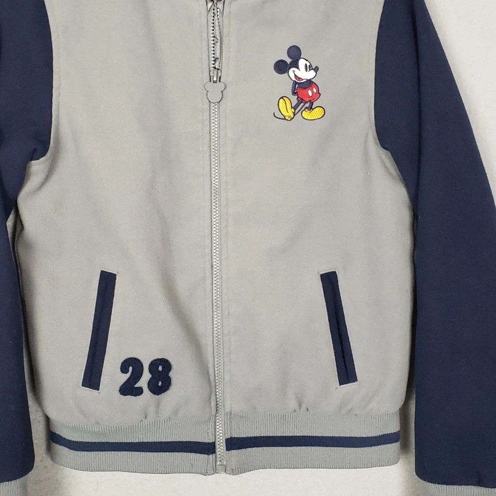 Vintage Disney Mickey Mouse Varsity Jacket Gray Blue Colorblock Kids Size XL